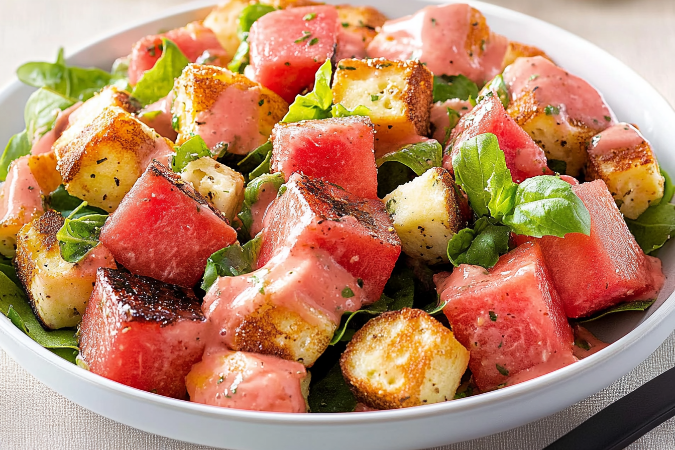 Sałatka panzanella z halloumi i melonem