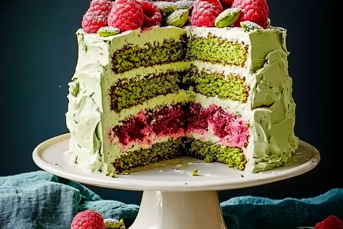 Tort warstwowy z malinami i pistacjami