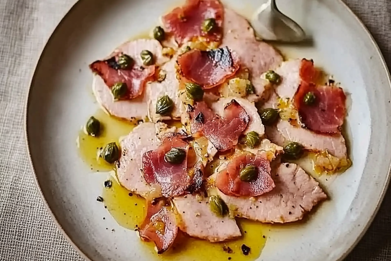 Vitello tonnato z kaparami i grzankami